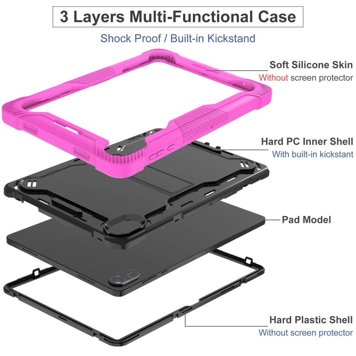 For Honor Pad X8a Shockproof Silicone Hybrid PC Tablet Case with Holder(Black + Rose Red)