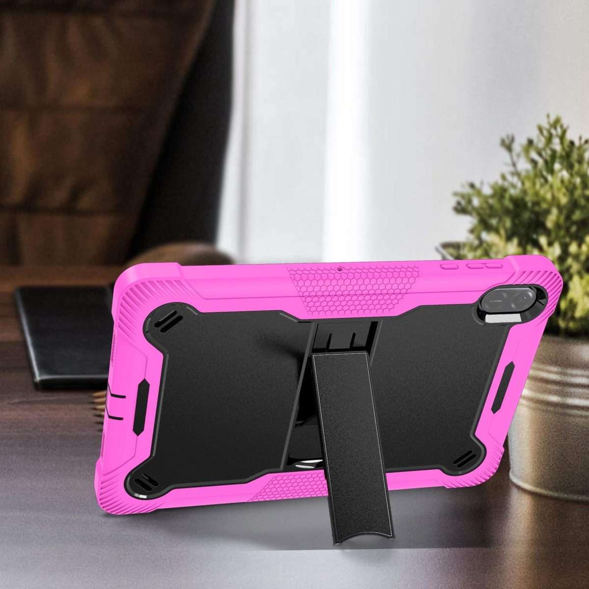 For Honor Pad X8a Shockproof Silicone Hybrid PC Tablet Case with Holder(Black + Rose Red)