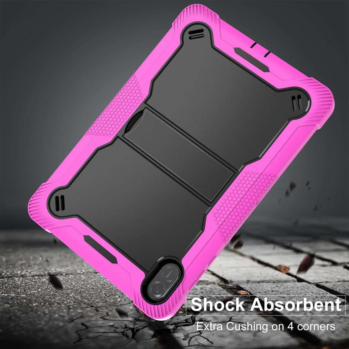 For Honor Pad X8a Shockproof Silicone Hybrid PC Tablet Case with Holder(Black + Rose Red)