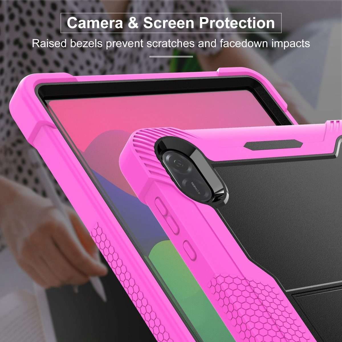 For Honor Pad X8a Shockproof Silicone Hybrid PC Tablet Case with Holder(Black + Rose Red)