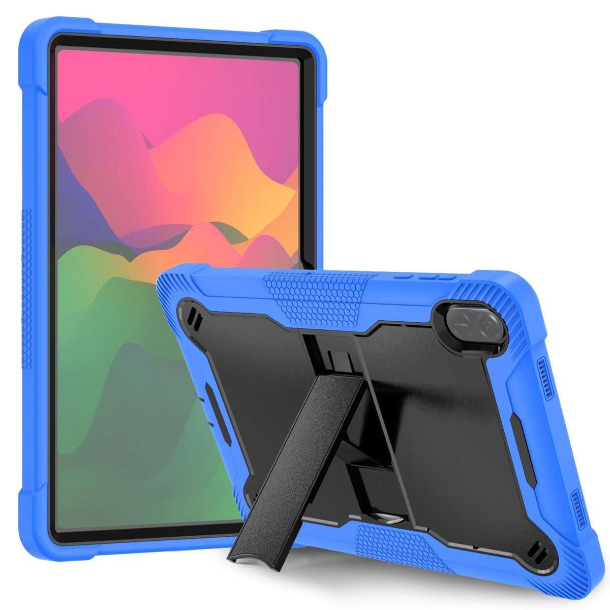 For Honor Pad X8a Shockproof Silicone Hybrid PC Tablet Case with Holder(Black + Dark Blue)