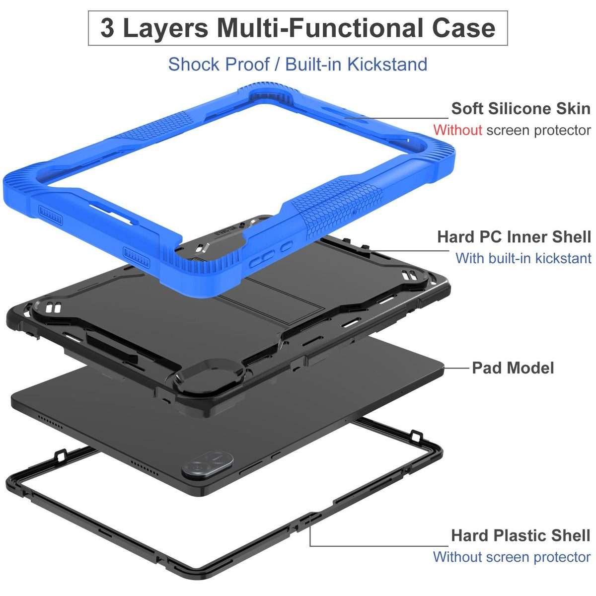For Honor Pad X8a Shockproof Silicone Hybrid PC Tablet Case with Holder(Black + Dark Blue)