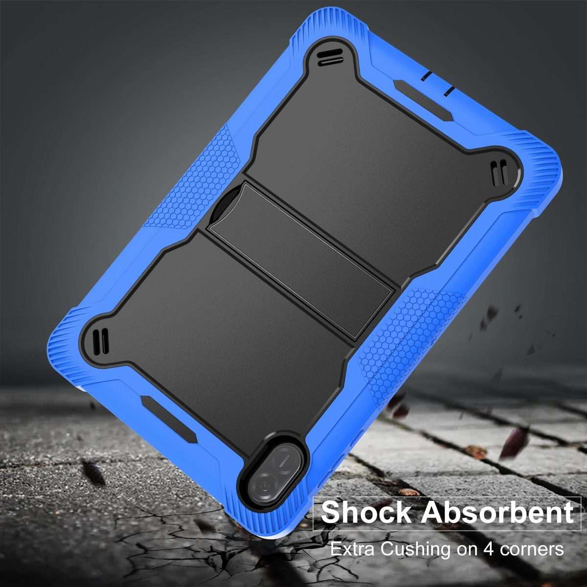 For Honor Pad X8a Shockproof Silicone Hybrid PC Tablet Case with Holder(Black + Dark Blue)