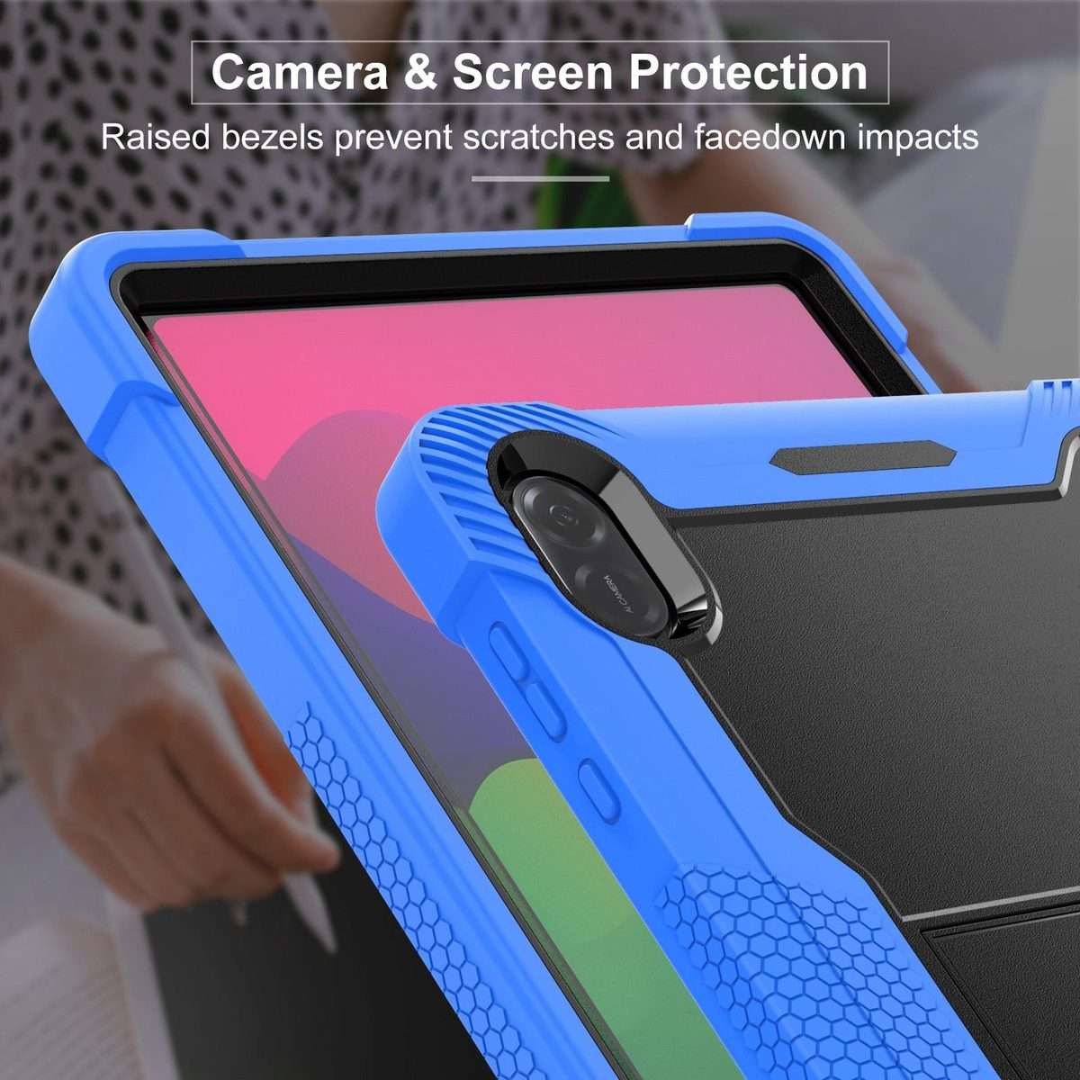 For Honor Pad X8a Shockproof Silicone Hybrid PC Tablet Case with Holder(Black + Dark Blue)