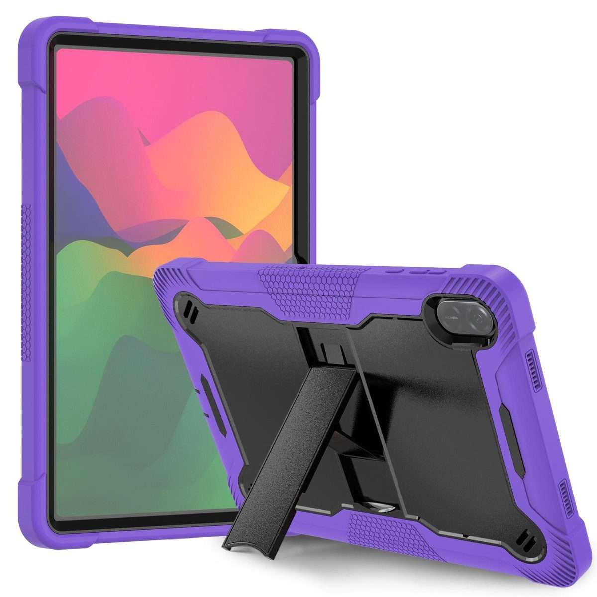 For Honor Pad X8a Shockproof Silicone Hybrid PC Tablet Case with Holder(Black + Purple)
