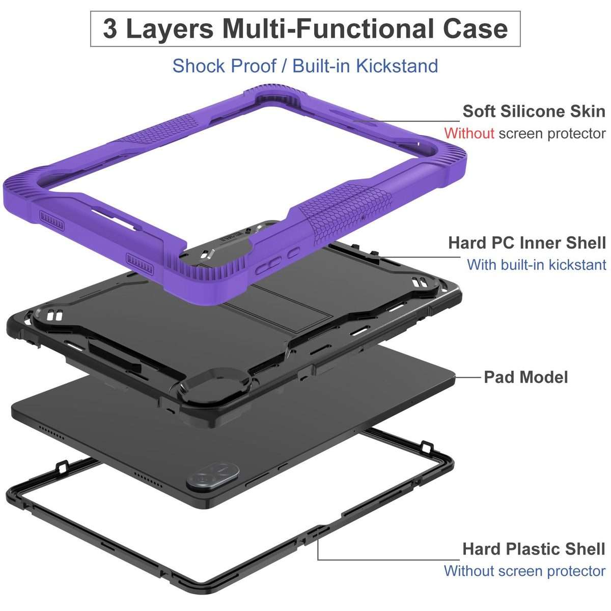 For Honor Pad X8a Shockproof Silicone Hybrid PC Tablet Case with Holder(Black + Purple)