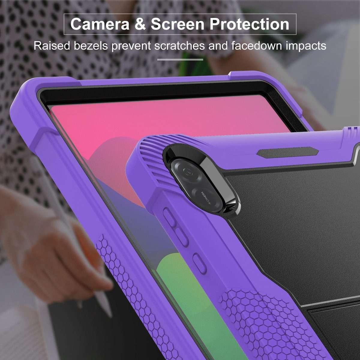 For Honor Pad X8a Shockproof Silicone Hybrid PC Tablet Case with Holder(Black + Purple)