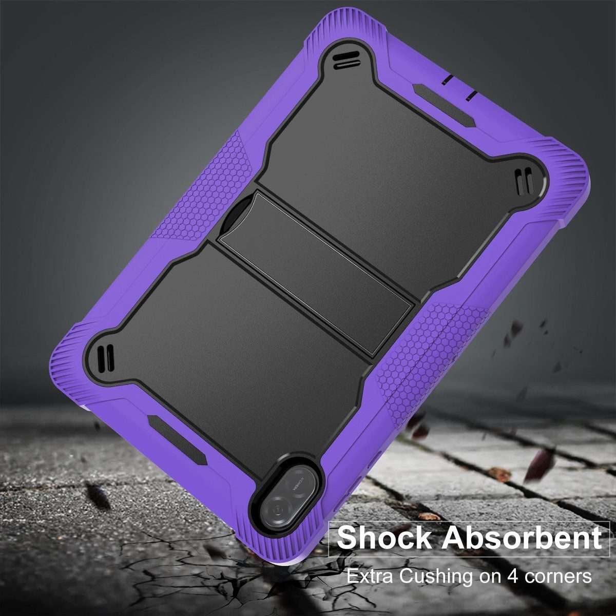 For Honor Pad X8a Shockproof Silicone Hybrid PC Tablet Case with Holder(Black + Purple)