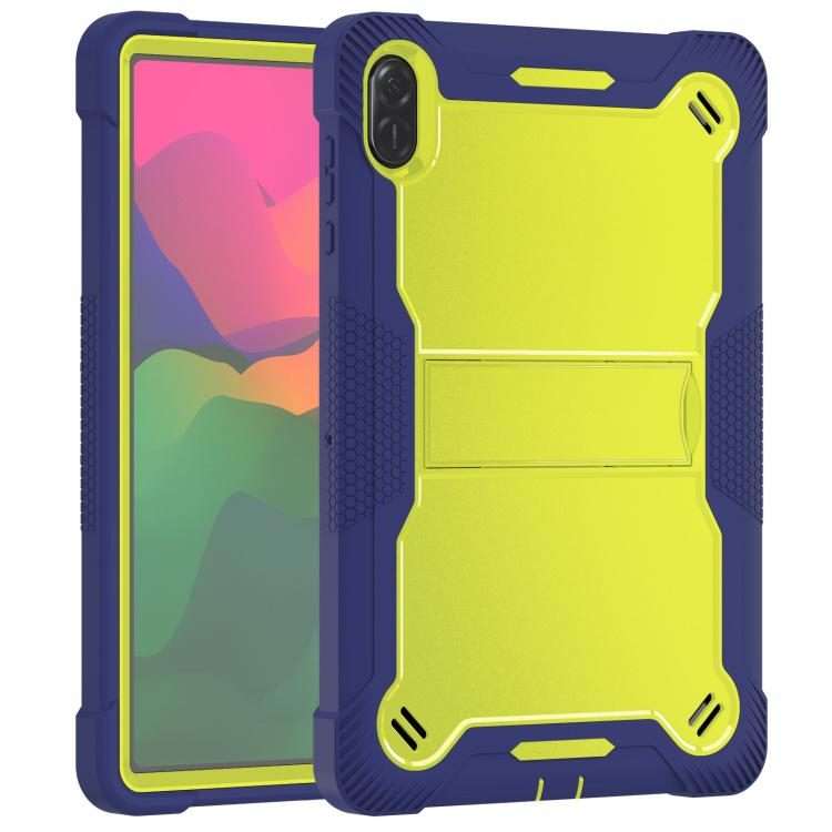 For Honor Pad X8a Shockproof Silicone Hybrid PC Tablet Case with Holder(Yellow Green + Navy Blue)