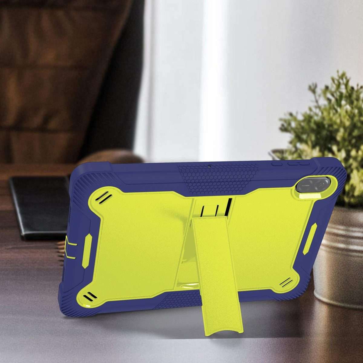 For Honor Pad X8a Shockproof Silicone Hybrid PC Tablet Case with Holder(Yellow Green + Navy Blue)