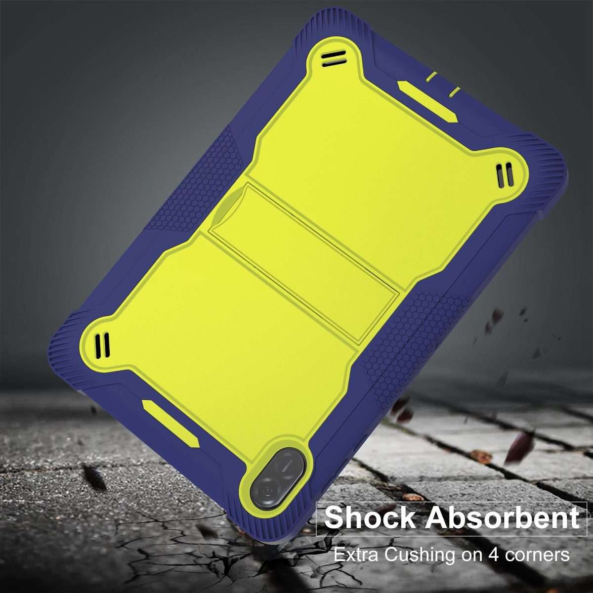 For Honor Pad X8a Shockproof Silicone Hybrid PC Tablet Case with Holder(Yellow Green + Navy Blue)