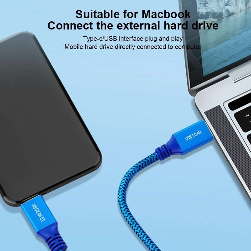 USB 3.0 Male To Micro USB 3.0 Male Braided Cable, Length:0.3m(Blue)