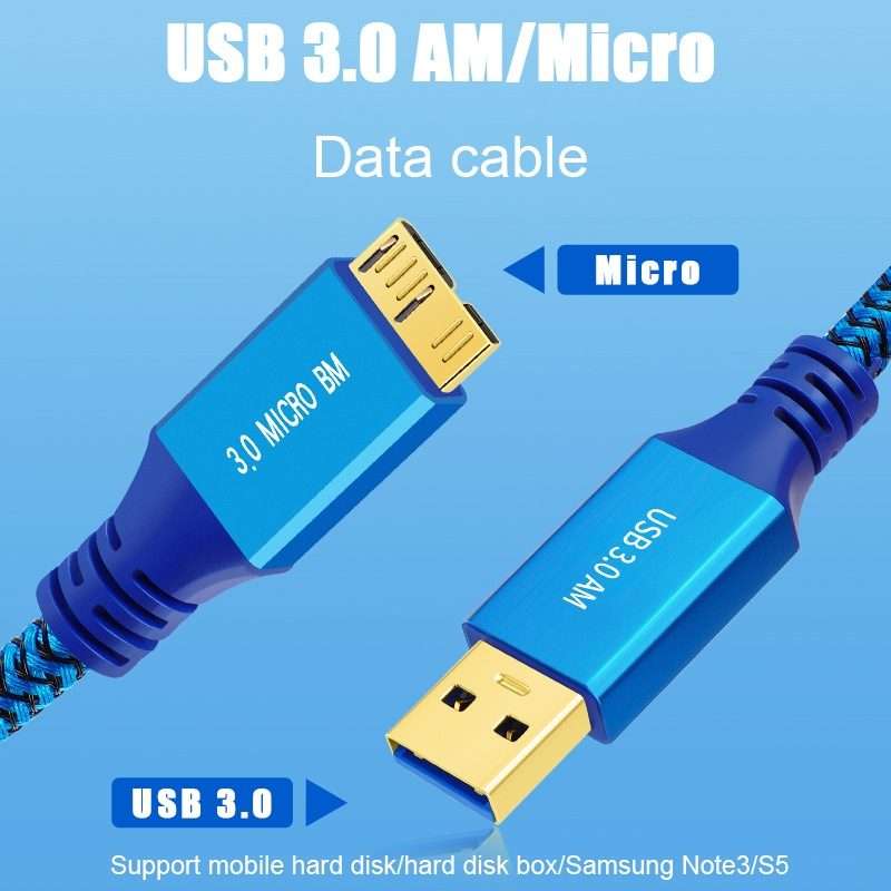 USB 3.0 Male To Micro USB 3.0 Male Braided Cable, Length:1m(Blue)