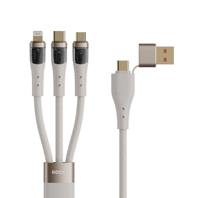 ROCK G20 Two to Three 5A USB+Type-C to 8 Pin+Type-C+Micro USB Fast Charging Data Cable ... (Beige)