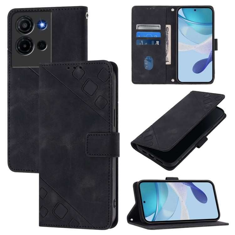 For TCL K32 5G / K33 Skin Feel Embossed Leather Phone Case(Black)