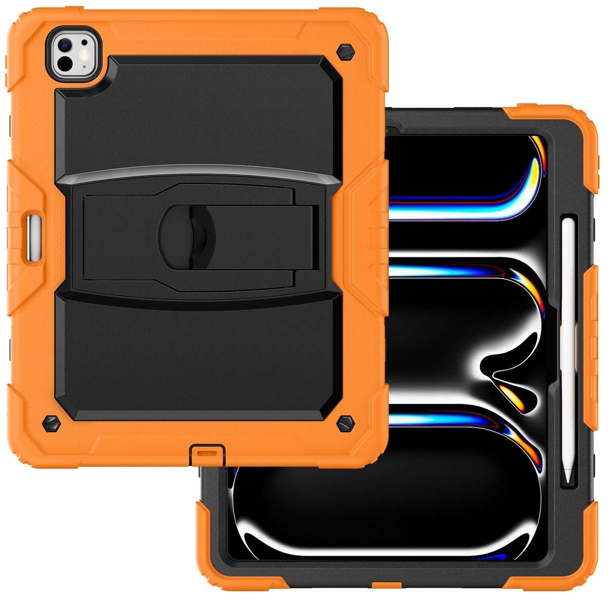 For iPad Pro 13 2025 / 2024 Silicone Hydric PC Tablet Case with Shoulder Strap & Holder(Orange)