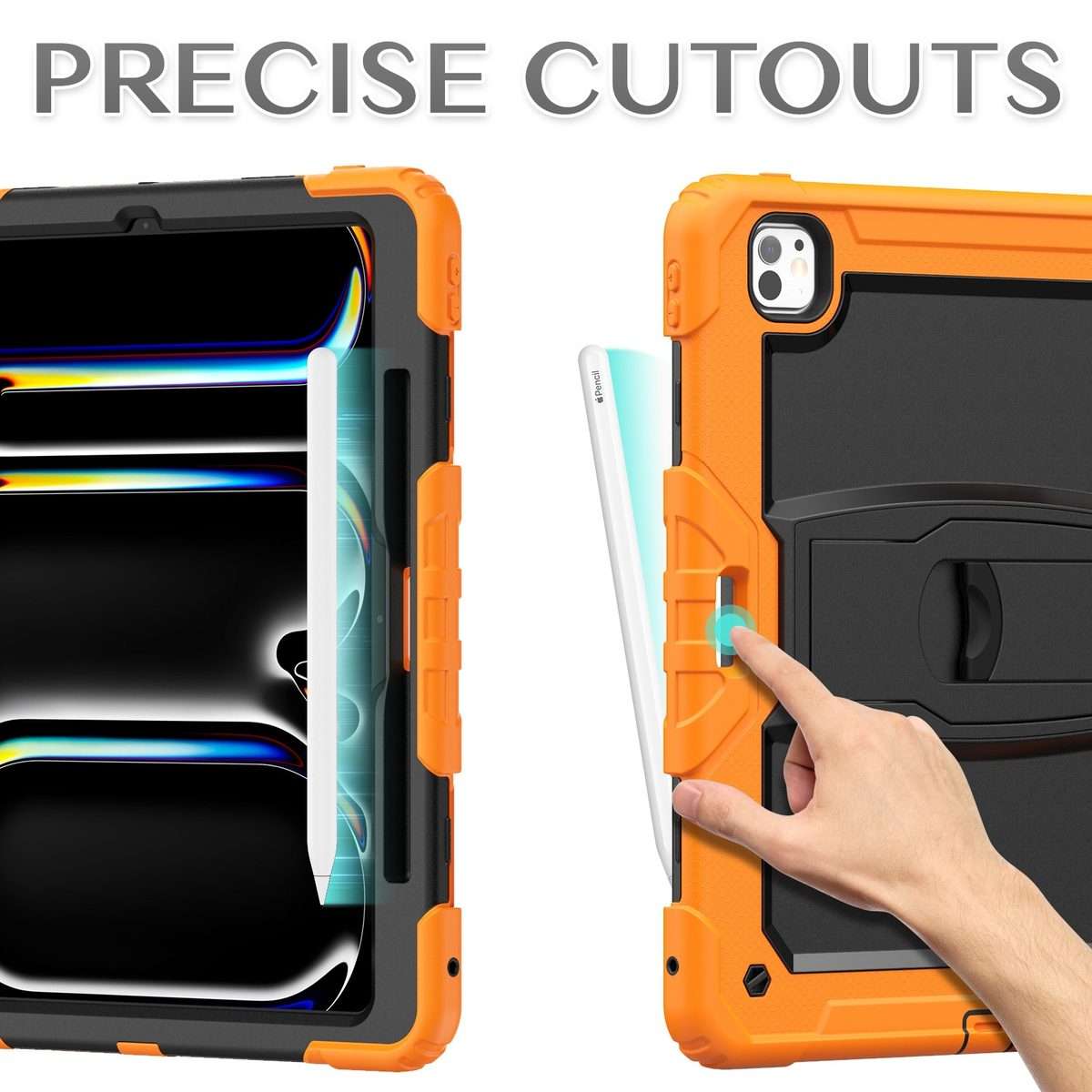 For iPad Pro 13 2025 / 2024 Silicone Hydric PC Tablet Case with Shoulder Strap & Holder(Orange)