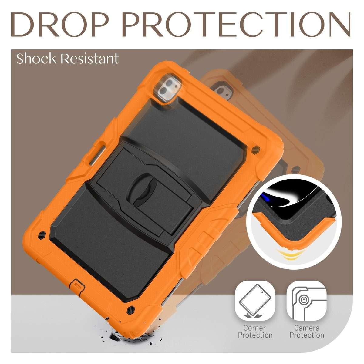 For iPad Pro 13 2025 / 2024 Silicone Hydric PC Tablet Case with Shoulder Strap & Holder(Orange)