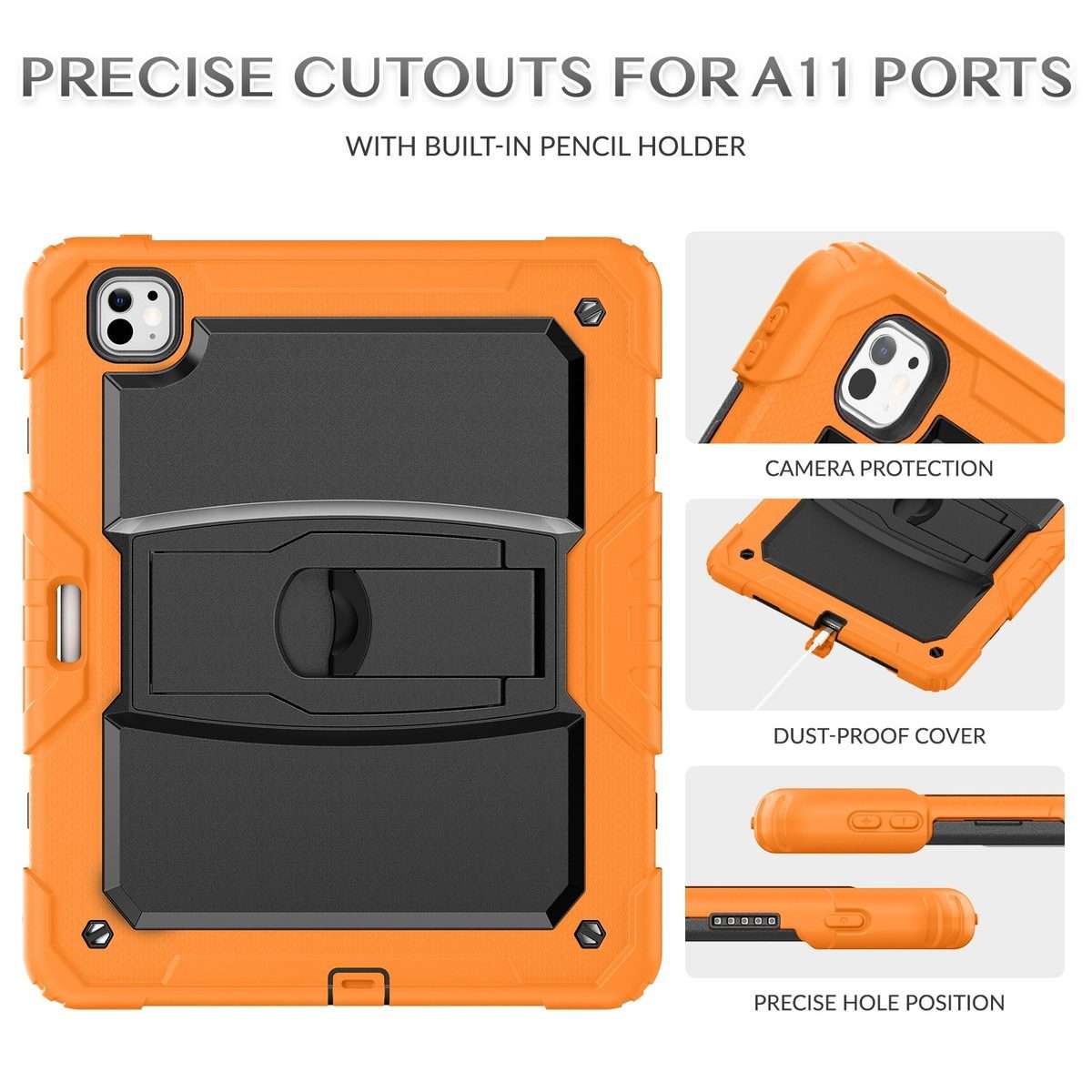 For iPad Pro 13 2025 / 2024 Silicone Hydric PC Tablet Case with Shoulder Strap & Holder(Orange)