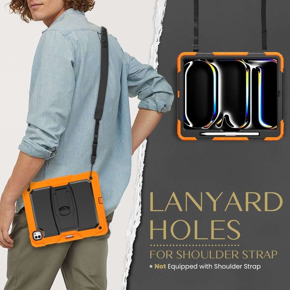For iPad Pro 13 2025 / 2024 Silicone Hydric PC Tablet Case with Shoulder Strap & Holder(Orange)