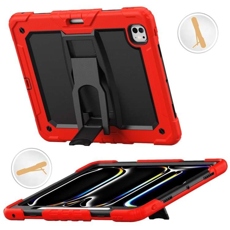 For iPad Pro 13 2025 / 2024 Silicone Hydric PC Tablet Case with Shoulder Strap & Holder(Red)