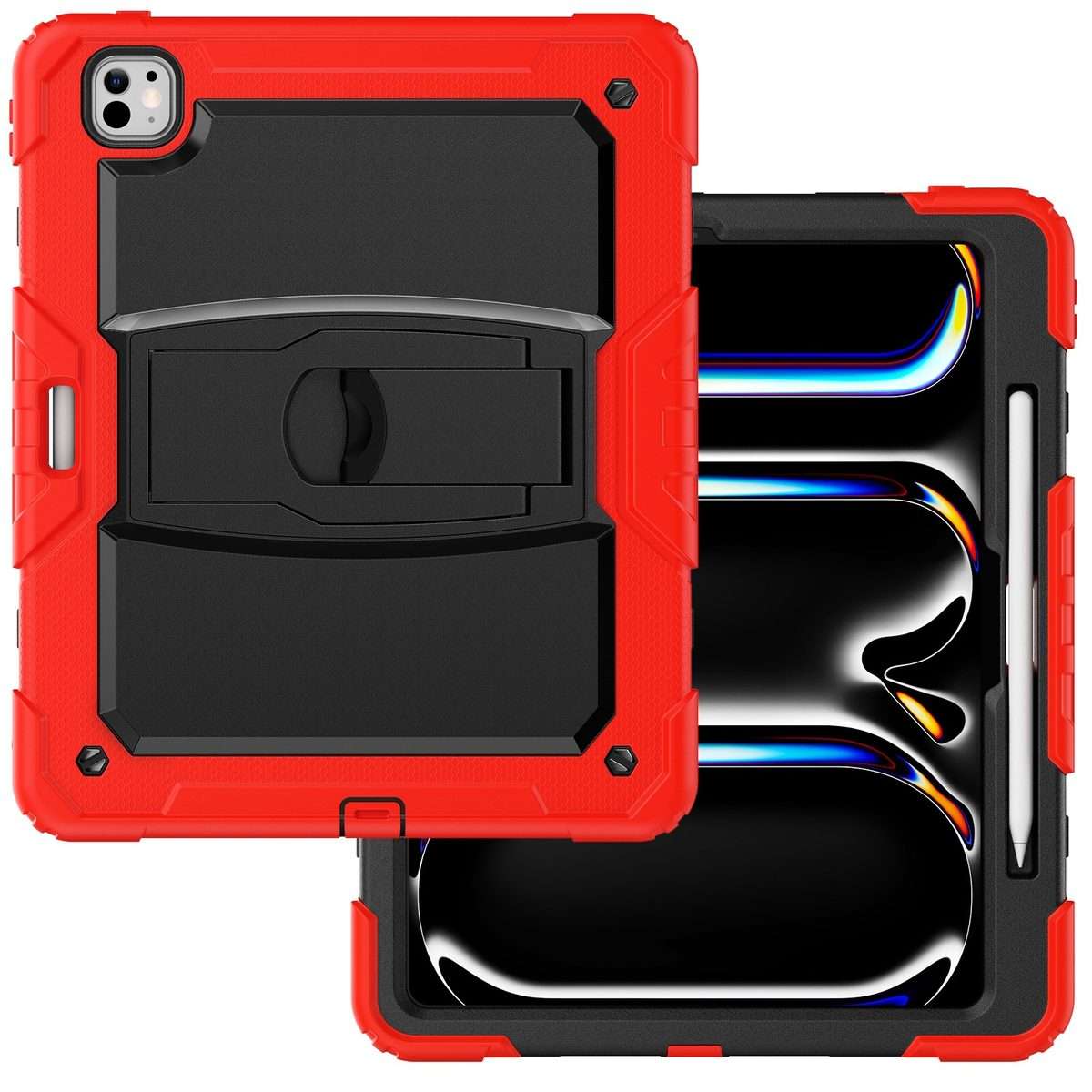 For iPad Pro 13 2025 / 2024 Silicone Hydric PC Tablet Case with Shoulder Strap & Holder(Red)