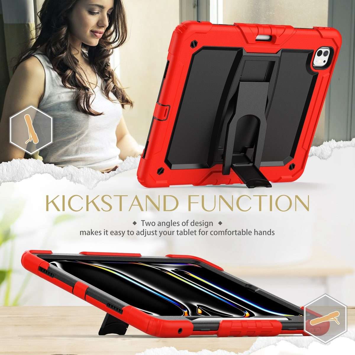For iPad Pro 13 2025 / 2024 Silicone Hydric PC Tablet Case with Shoulder Strap & Holder(Red)