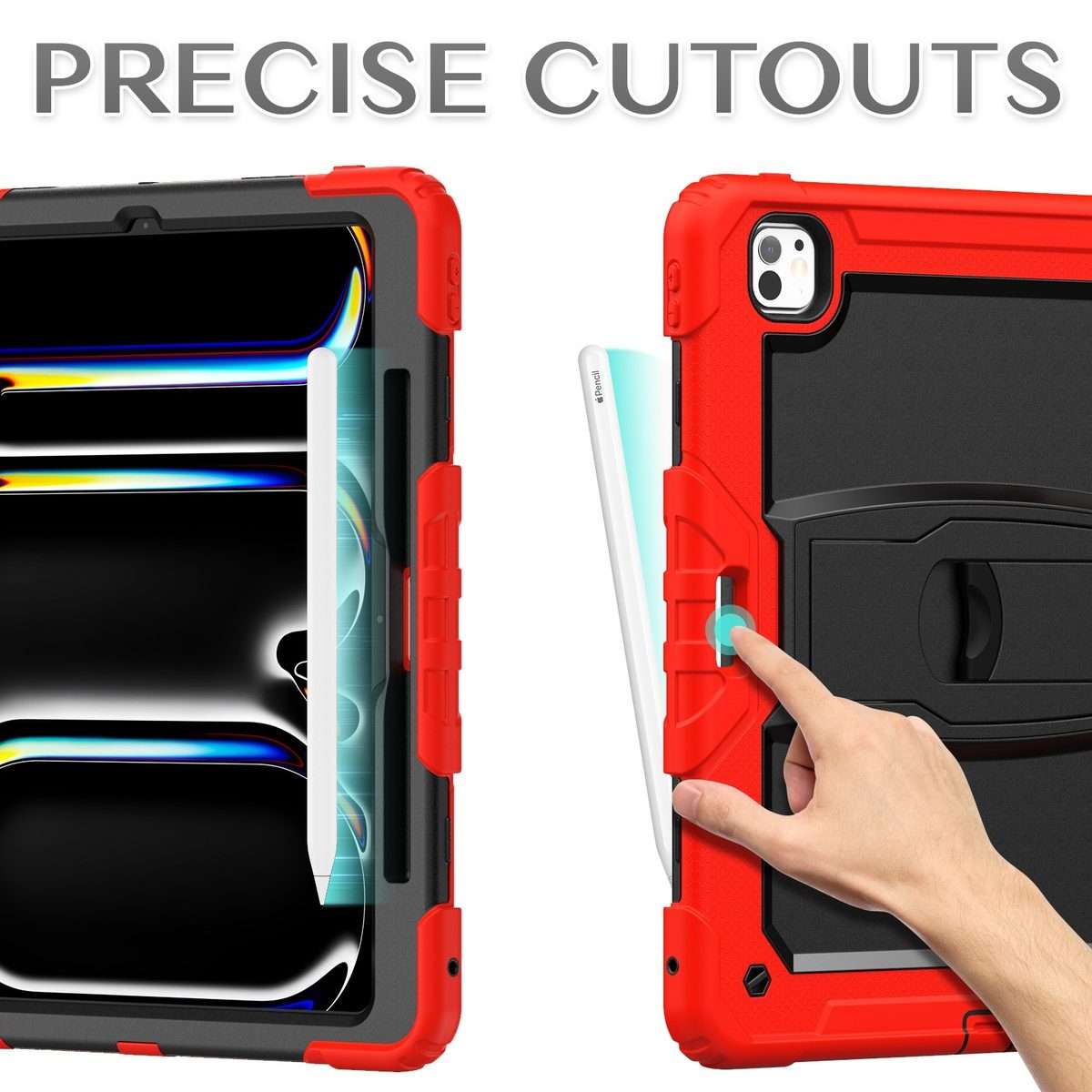 For iPad Pro 13 2025 / 2024 Silicone Hydric PC Tablet Case with Shoulder Strap & Holder(Red)