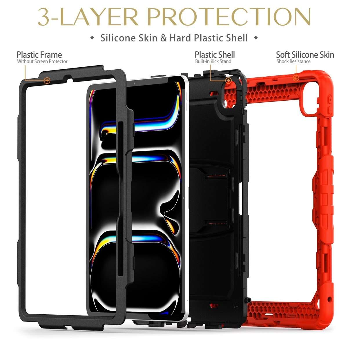 For iPad Pro 13 2025 / 2024 Silicone Hydric PC Tablet Case with Shoulder Strap & Holder(Red)