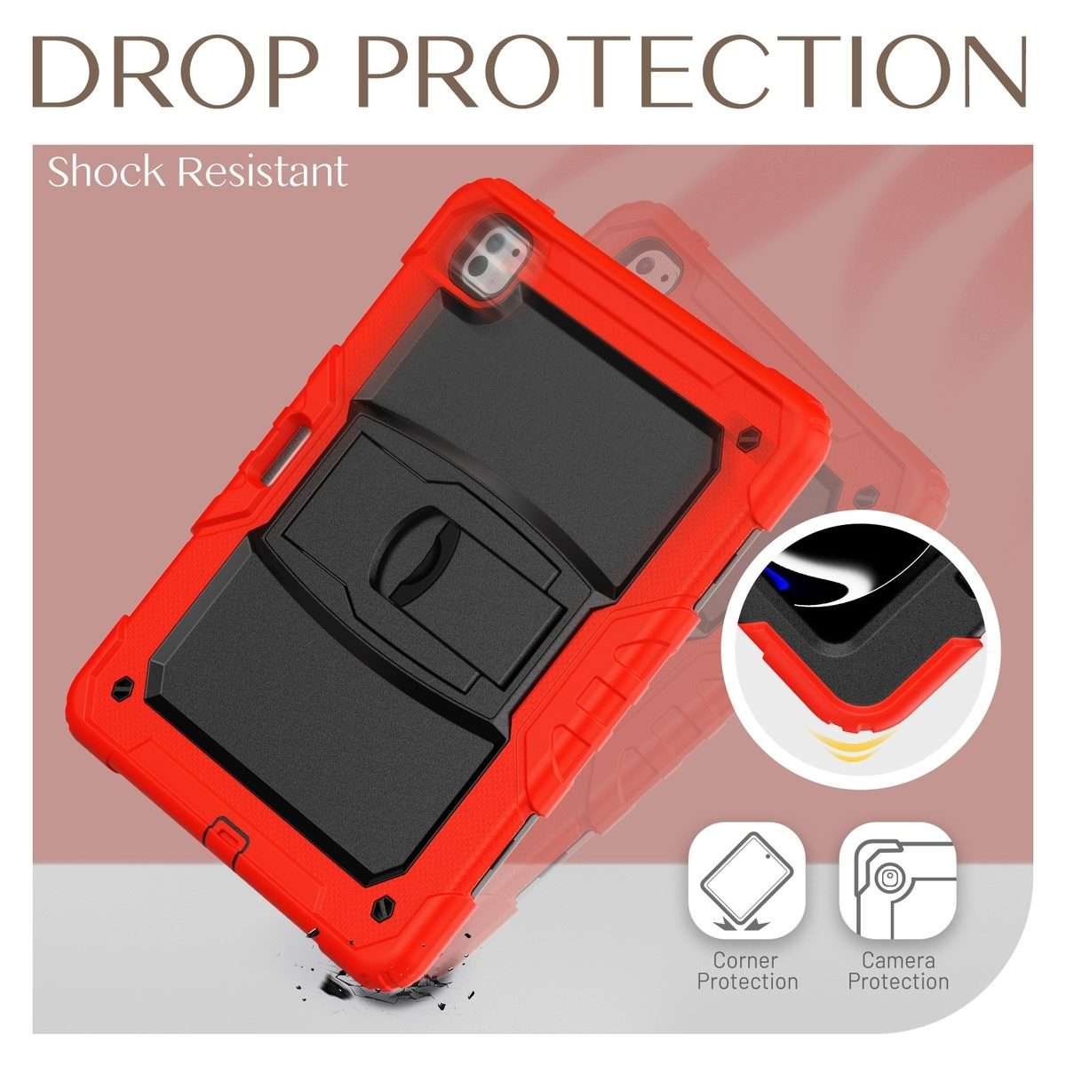 For iPad Pro 13 2025 / 2024 Silicone Hydric PC Tablet Case with Shoulder Strap & Holder(Red)