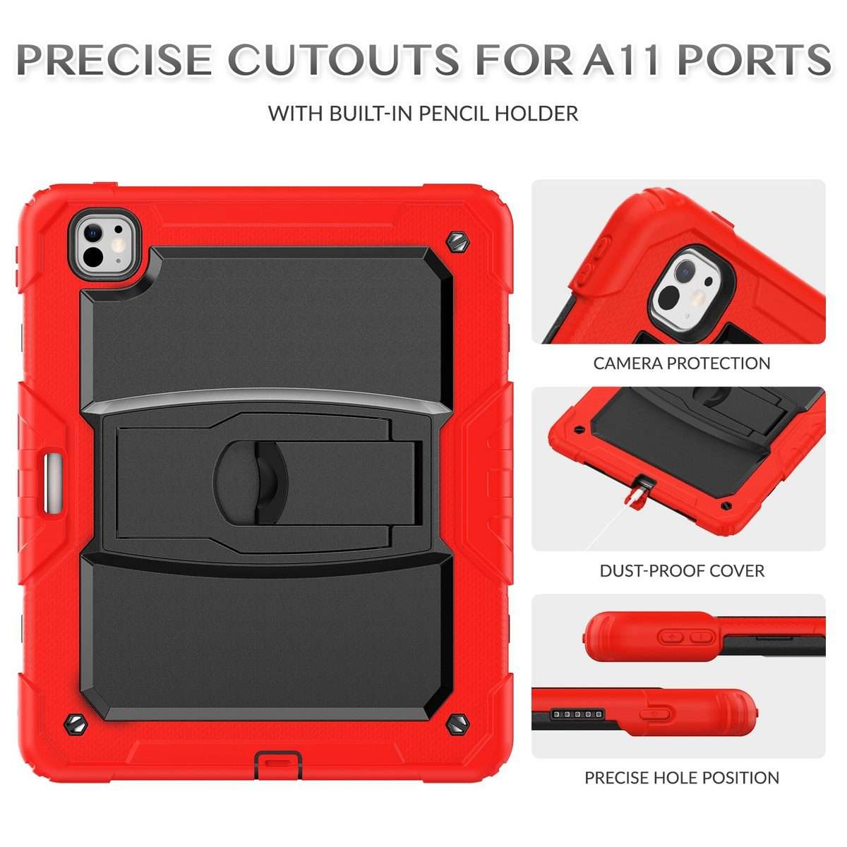 For iPad Pro 13 2025 / 2024 Silicone Hydric PC Tablet Case with Shoulder Strap & Holder(Red)