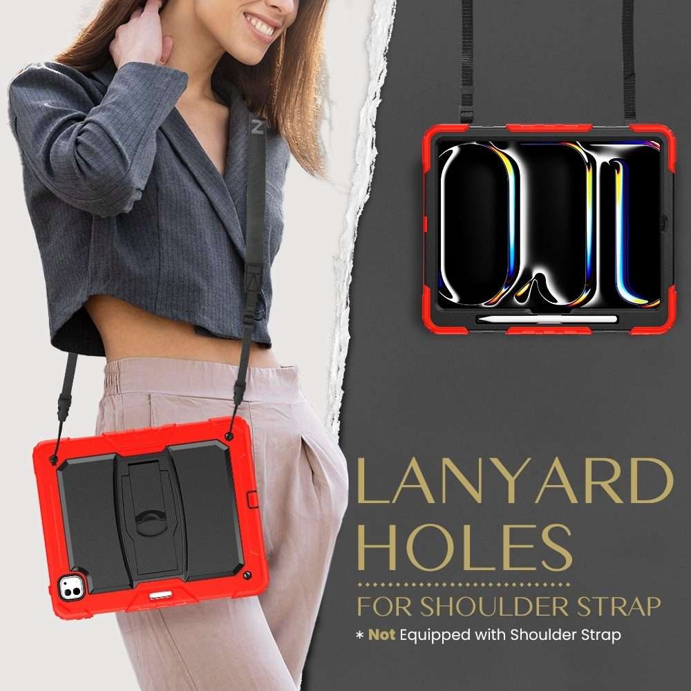 For iPad Pro 13 2025 / 2024 Silicone Hydric PC Tablet Case with Shoulder Strap & Holder(Red)