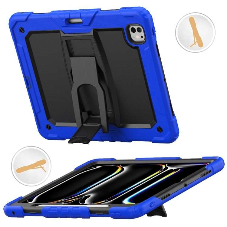 For iPad Pro 13 2025 / 2024 Silicone Hydric PC Tablet Case with Shoulder Strap & Holder(Blue)