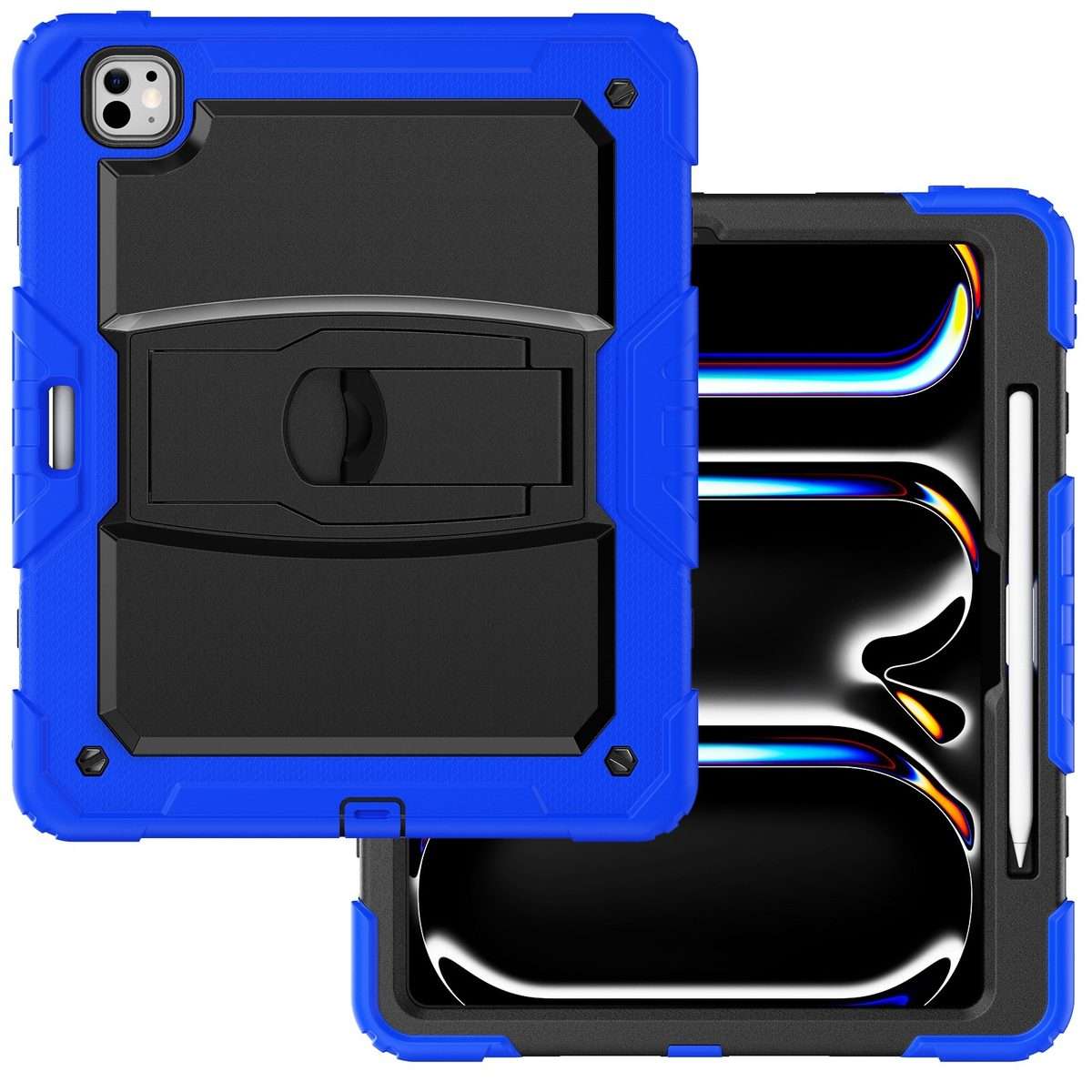For iPad Pro 13 2025 / 2024 Silicone Hydric PC Tablet Case with Shoulder Strap & Holder(Blue)