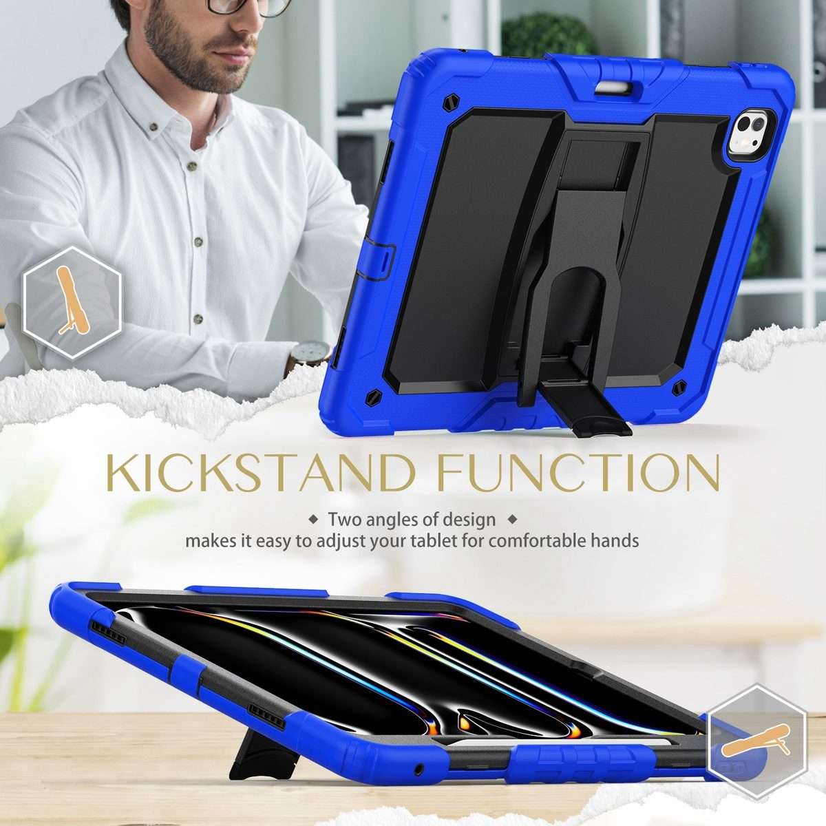 For iPad Pro 13 2025 / 2024 Silicone Hydric PC Tablet Case with Shoulder Strap & Holder(Blue)