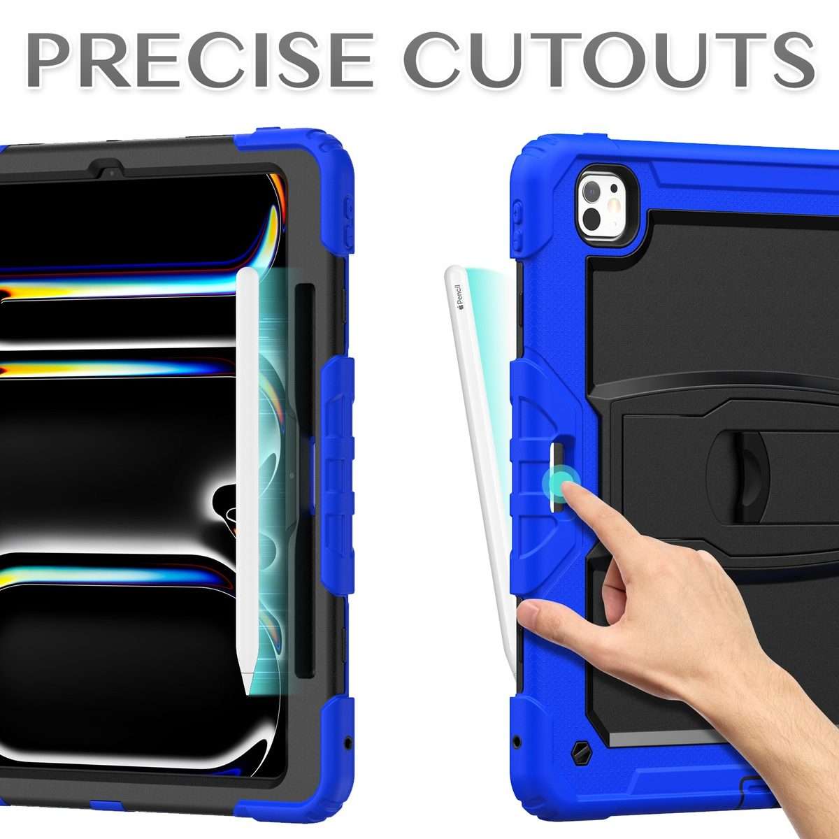 For iPad Pro 13 2025 / 2024 Silicone Hydric PC Tablet Case with Shoulder Strap & Holder(Blue)