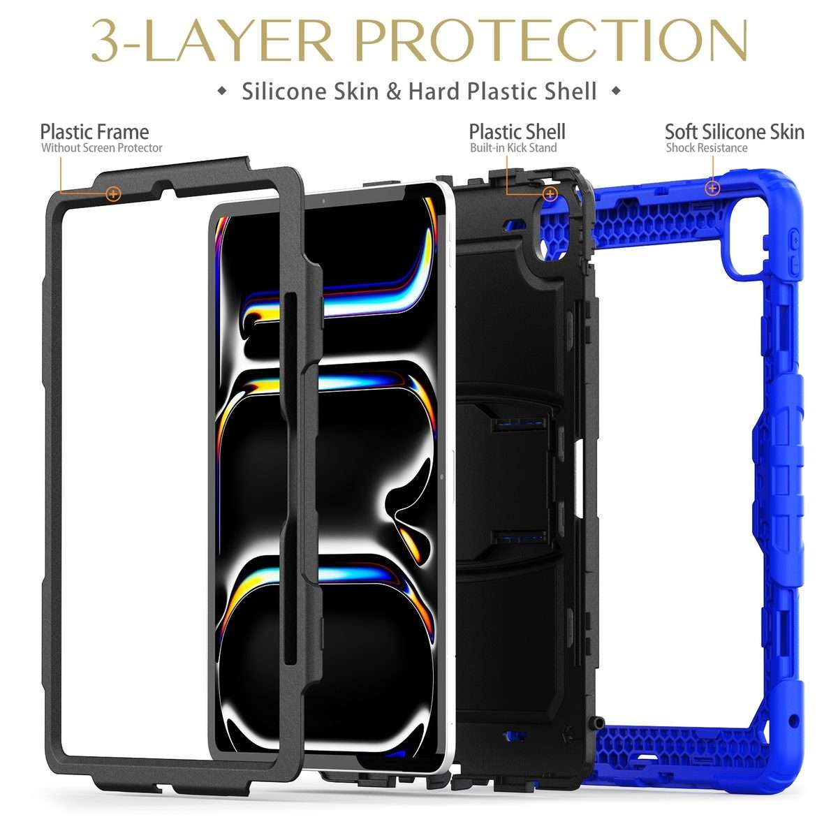 For iPad Pro 13 2025 / 2024 Silicone Hydric PC Tablet Case with Shoulder Strap & Holder(Blue)
