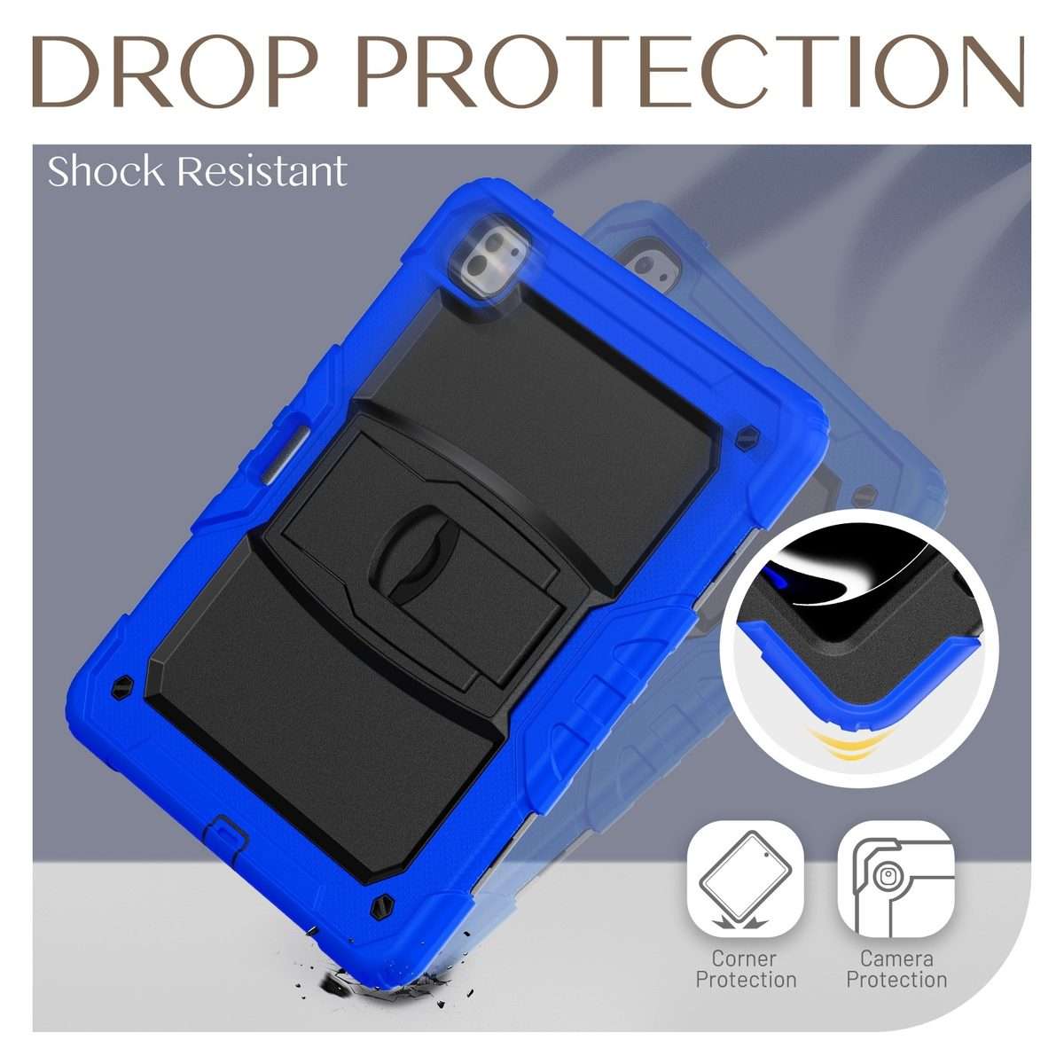 For iPad Pro 13 2025 / 2024 Silicone Hydric PC Tablet Case with Shoulder Strap & Holder(Blue)