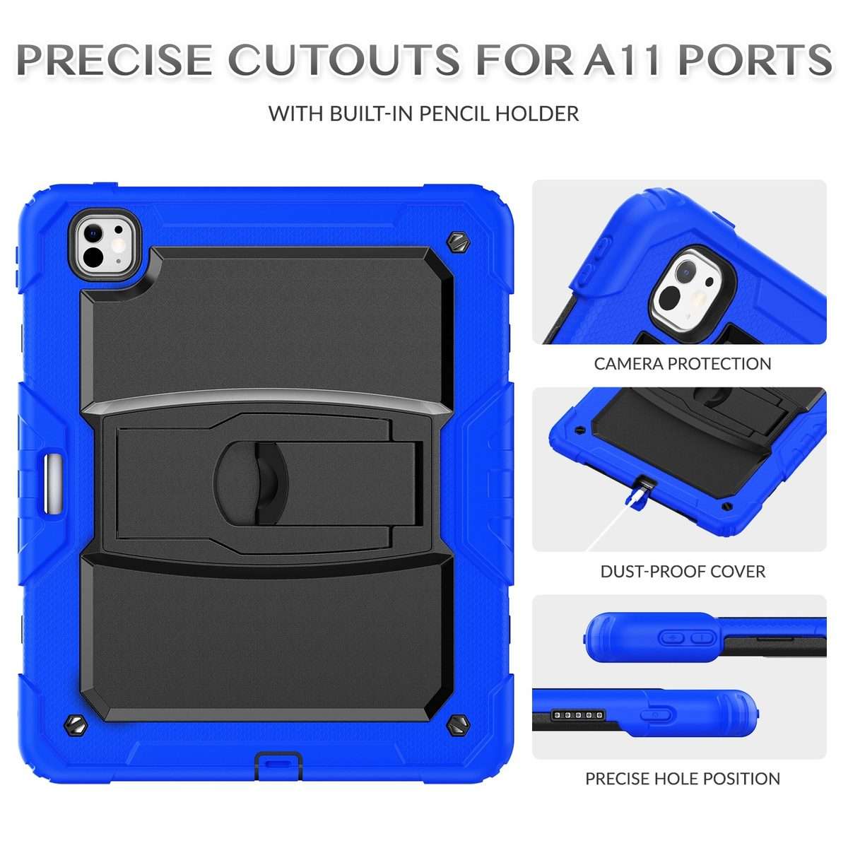 For iPad Pro 13 2025 / 2024 Silicone Hydric PC Tablet Case with Shoulder Strap & Holder(Blue)