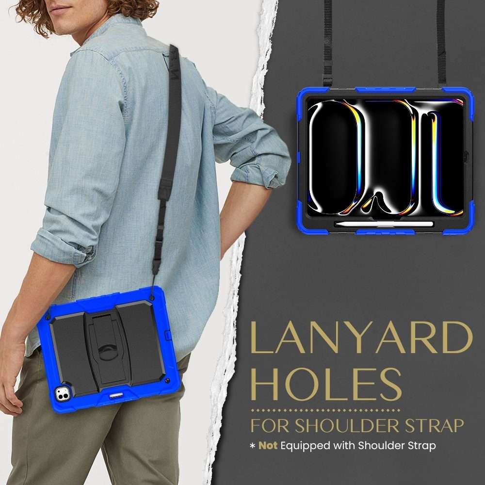 For iPad Pro 13 2025 / 2024 Silicone Hydric PC Tablet Case with Shoulder Strap & Holder(Blue)