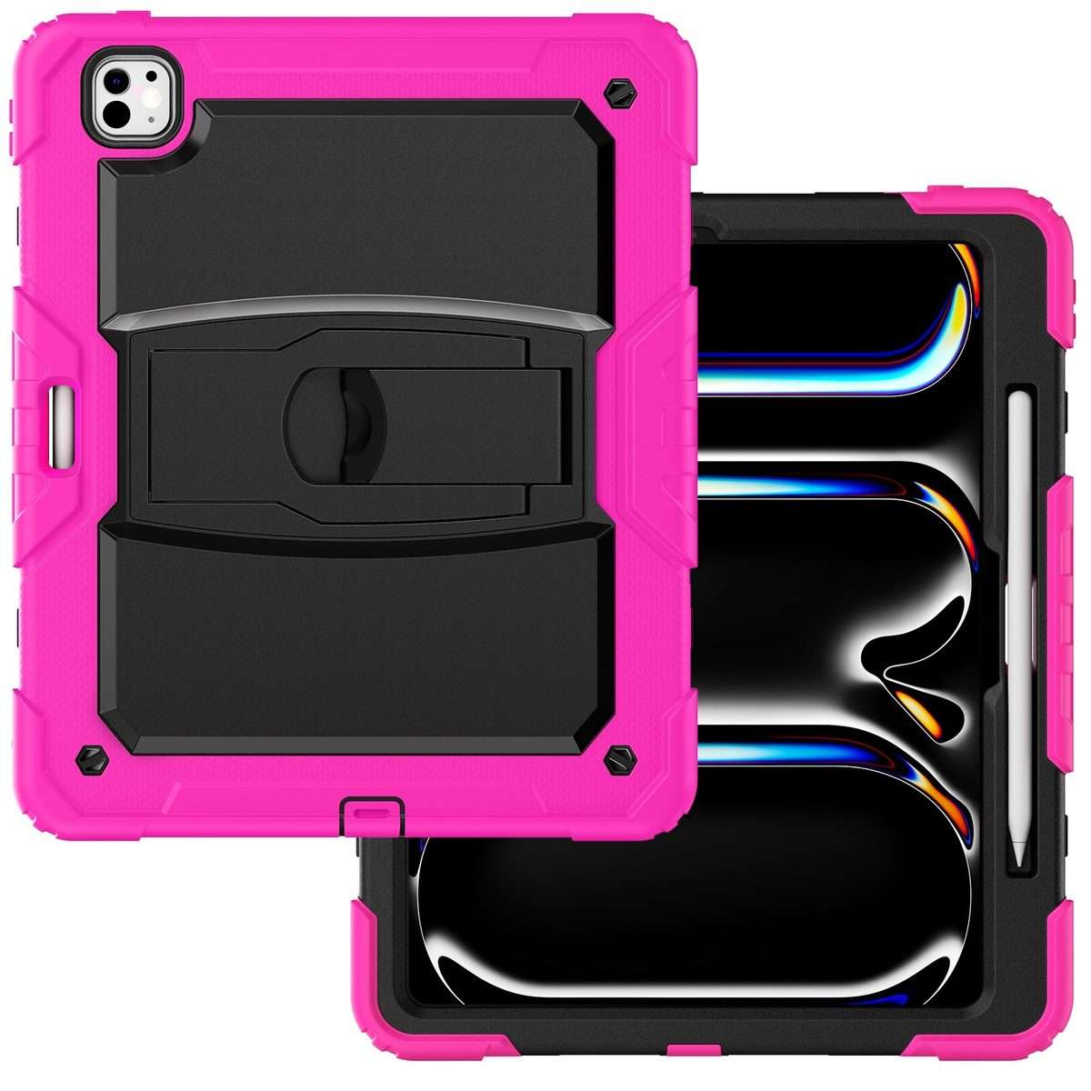 For iPad Pro 13 2025 / 2024 Silicone Hydric PC Tablet Case with Shoulder Strap & Holder(Rose Red)