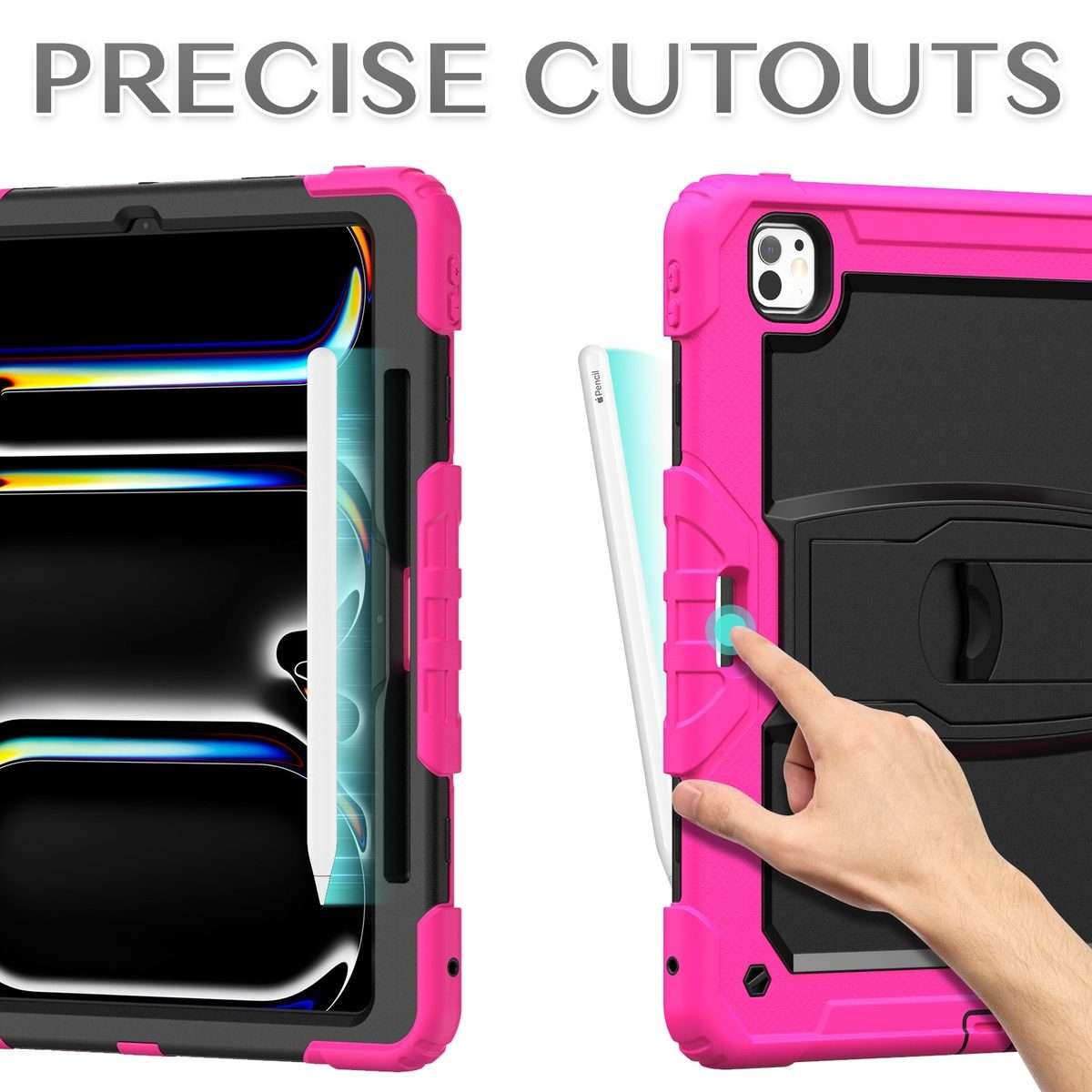 For iPad Pro 13 2025 / 2024 Silicone Hydric PC Tablet Case with Shoulder Strap & Holder(Rose Red)