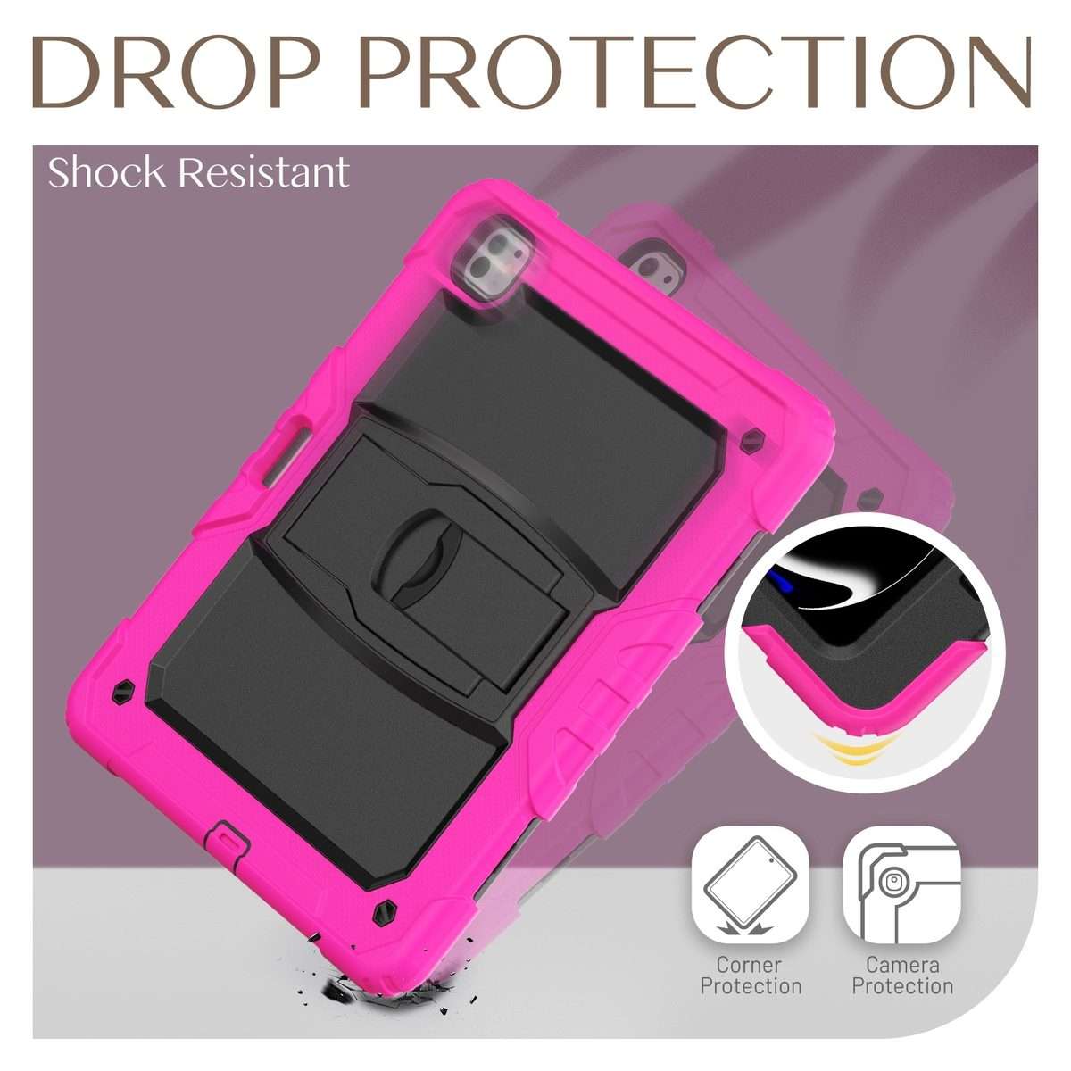 For iPad Pro 13 2025 / 2024 Silicone Hydric PC Tablet Case with Shoulder Strap & Holder(Rose Red)