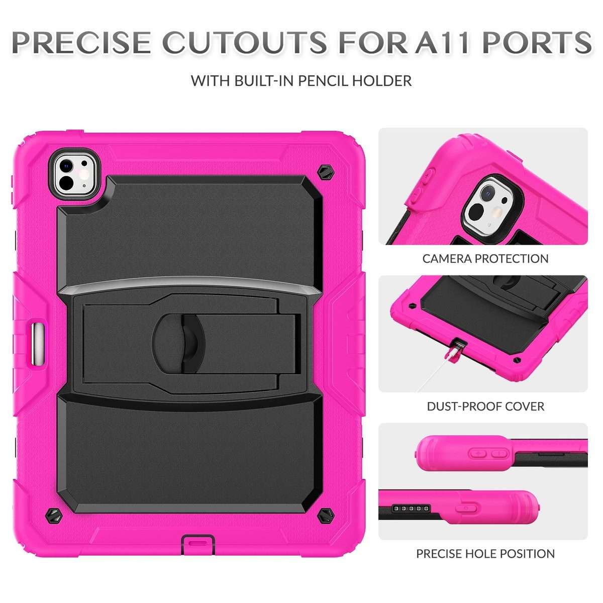 For iPad Pro 13 2025 / 2024 Silicone Hydric PC Tablet Case with Shoulder Strap & Holder(Rose Red)