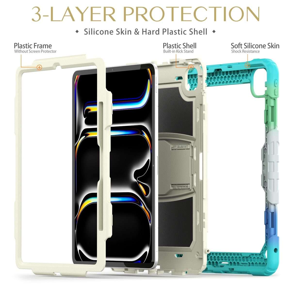 For iPad Pro 13 2025 / 2024 Silicone Hydric PC Tablet Case with Should ... (Camouflage Light Blue)