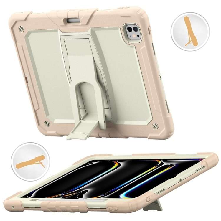 For iPad Pro 13 2025 / 2024 Silicone Hydric PC Tablet Case with Shoulder Str ... (Beige Rose Gold)