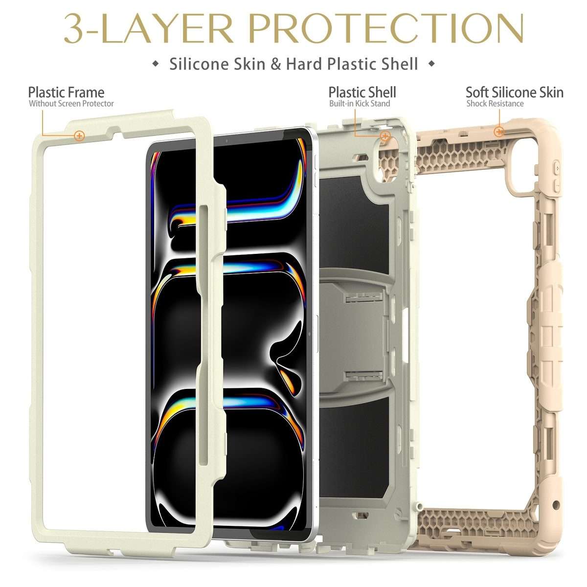 For iPad Pro 13 2025 / 2024 Silicone Hydric PC Tablet Case with Shoulder Str ... (Beige Rose Gold)