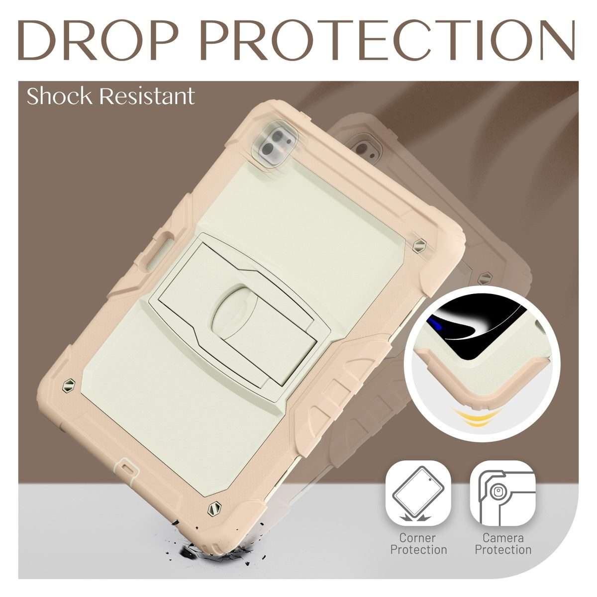 For iPad Pro 13 2025 / 2024 Silicone Hydric PC Tablet Case with Shoulder Str ... (Beige Rose Gold)
