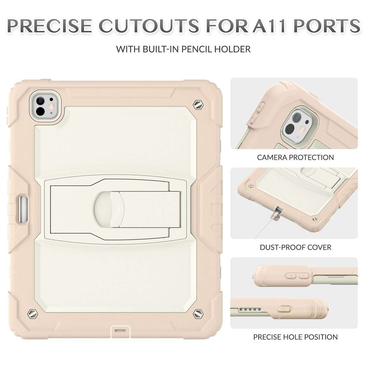For iPad Pro 13 2025 / 2024 Silicone Hydric PC Tablet Case with Shoulder Str ... (Beige Rose Gold)