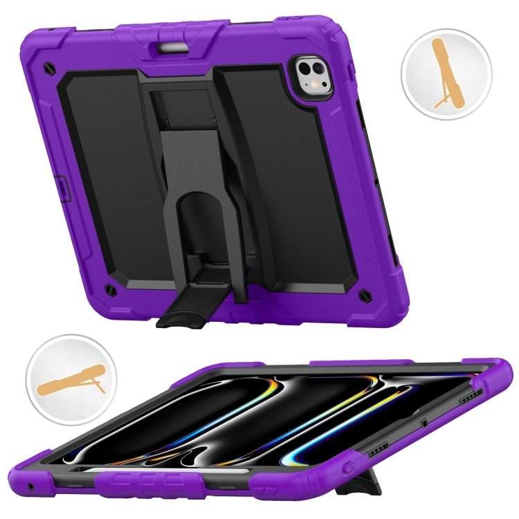 For iPad Pro 13 2025 / 2024 Silicone Hydric PC Tablet Case with Shoulder Strap & Holder(Purple)